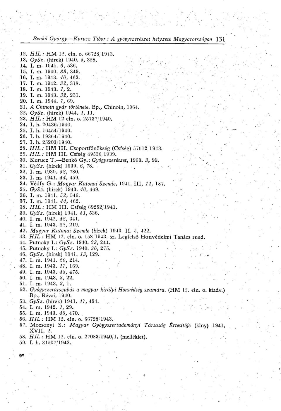 27. I. h. 25203/1940. 28. HIL : HM III. Csoportfőnökség (Csfség) 57612/1943. 29. HIL : HM III. Csfség 49536/1939. 30. Kurucz T. Benkő Gy.: Gyógyszerészet, 1969. 3, 99. 31. GySz. (hírek) 1939. 6, 78.