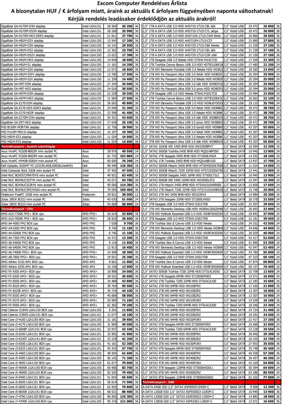 0 HDD AHD710-1TU3-CYL sárga 2,5" Külső USB 20 472 26 000 36 GigaByte GA-H170M-HD3 DDR3 alaplap Intel LGA1151 21 811 27 700 36 2,5" 1TB A-DATA USB 3.