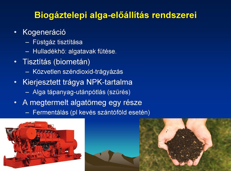 Tisztítás (biometán) Közvetlen széndioxid-trágyázás Kierjesztett trágya