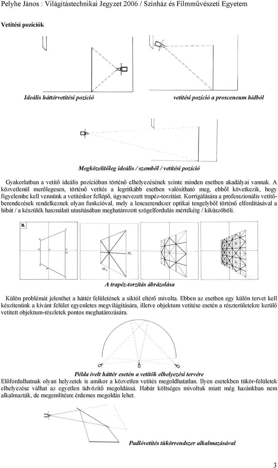 A közvetlenül merőlegesen, történő vetítés a legritkább esetben valósítható meg, ebből következik, hogy figyelembe kell vennünk a vetítéskor fellépő, úgynevezett trapéz-torzítást.