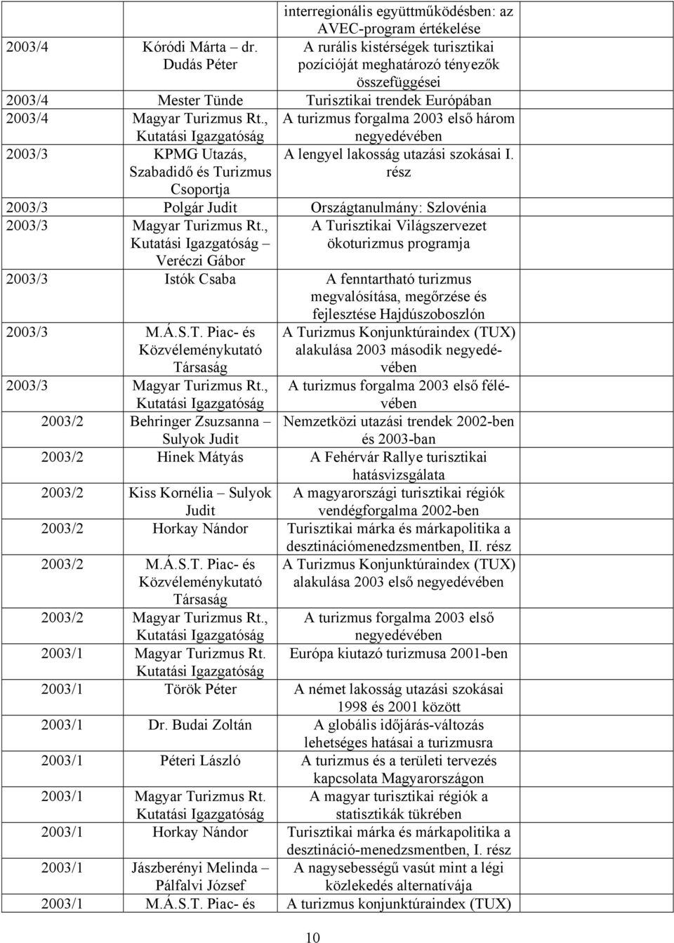 , A turizmus forgalma 2003 első három 2003/3 KPMG Utazás, Szabadidő és Turizmus Csoportja A lengyel lakosság utazási szokásai I.