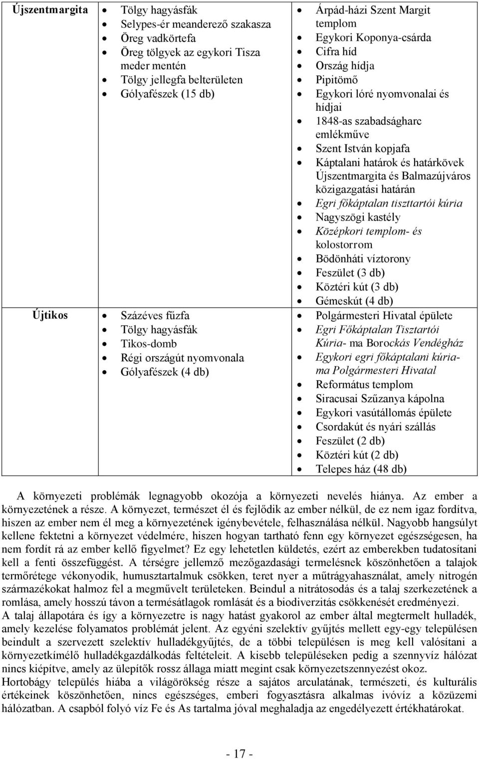 szabadságharc emlékműve Szent István kopjafa Káptalani határok és határkövek Újszentmargita és Balmazújváros közigazgatási határán Egri főkáptalan tiszttartói kúria Nagyszögi kastély Középkori