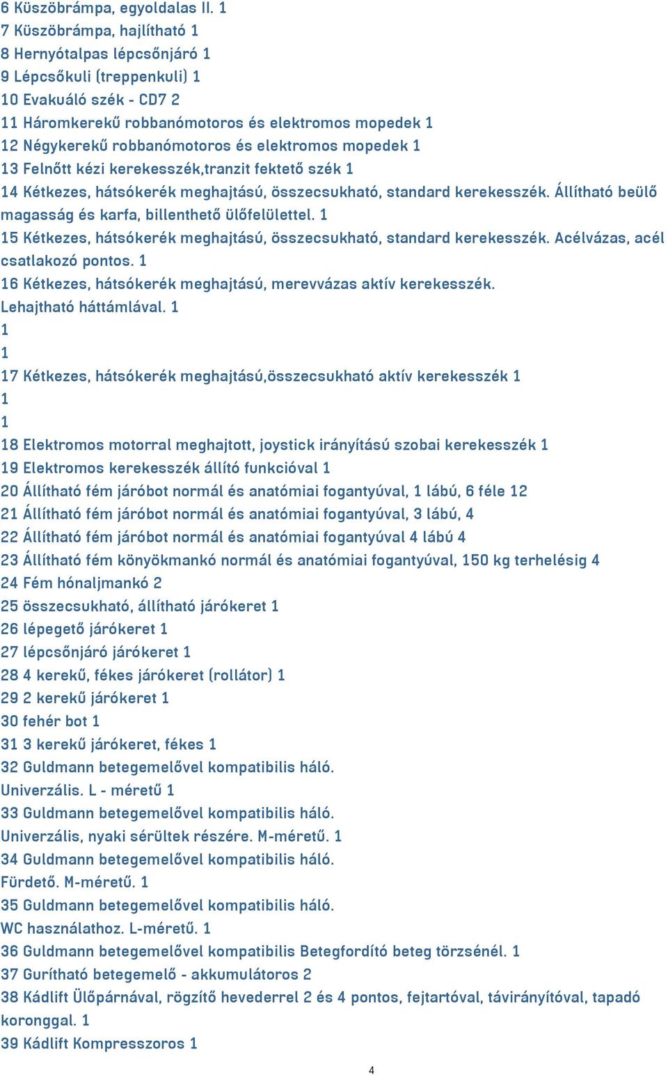 elektromos mopedek 1 13 Felnőtt kézi kerekesszék,tranzit fektető szék 1 14 Kétkezes, hátsókerék meghajtású, összecsukható, standard kerekesszék.