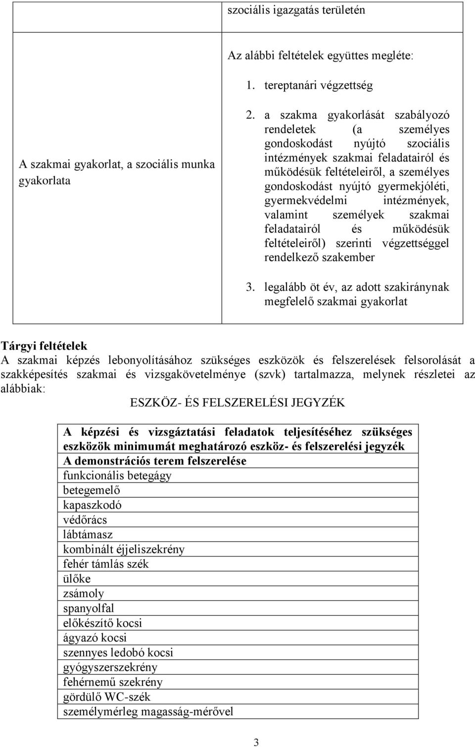 gyermekvédelmi intézmények, valamint személyek szakmai feladatairól és működésük feltételeiről) szerinti végzettséggel rendelkező szakember 3.