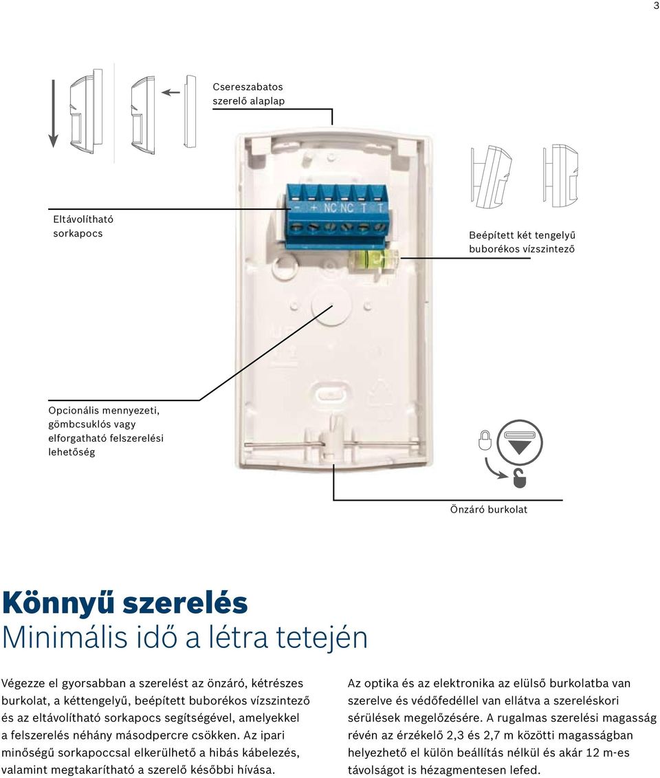 amelyekkel a felszerelés néhány másodpercre csökken. Az ipari minőségű sorkapoccsal elkerülhető a hibás kábelezés, valamint megtakarítható a szerelő későbbi hívása.