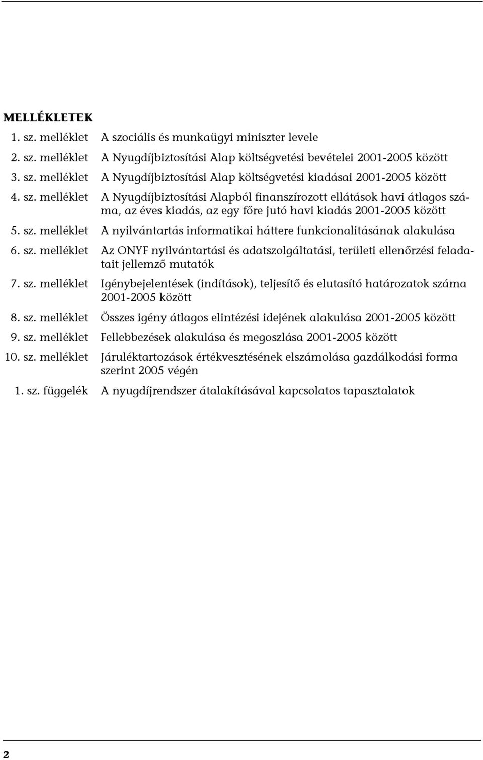 sz. melléklet Az ONYF nyilvántartási és adatszolgáltatási, területi ellenőrzési feladatait jellemző mutatók 7. sz.