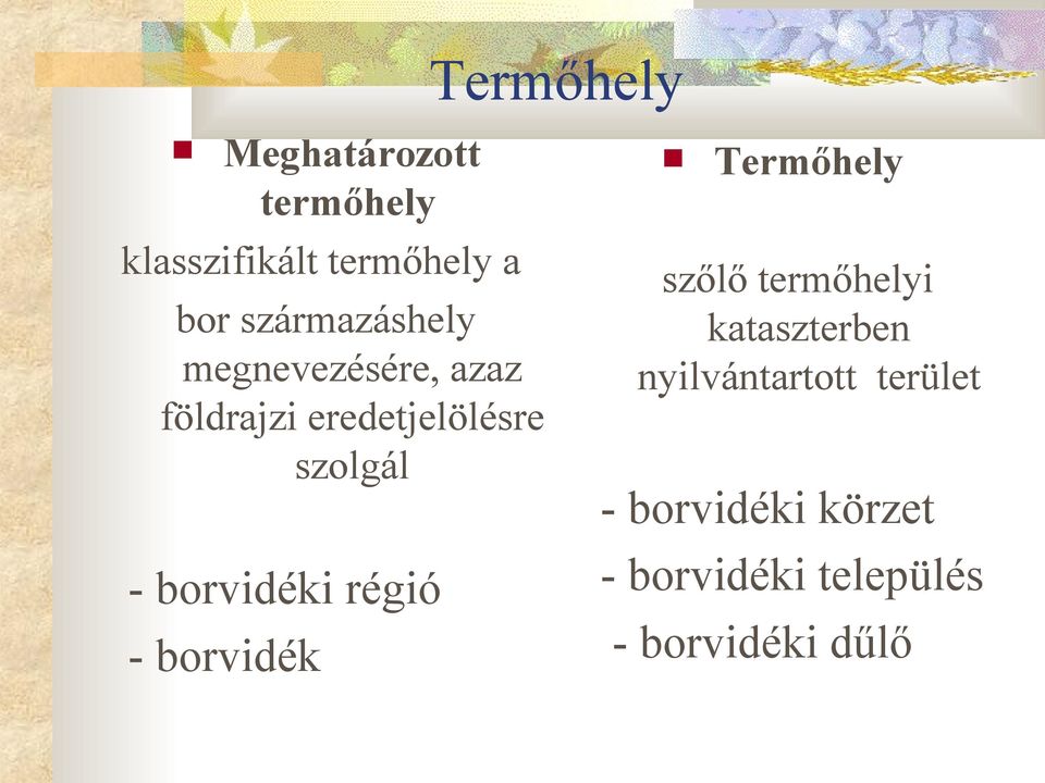 borvidéki régió - borvidék Termőhely szőlő termőhelyi kataszterben