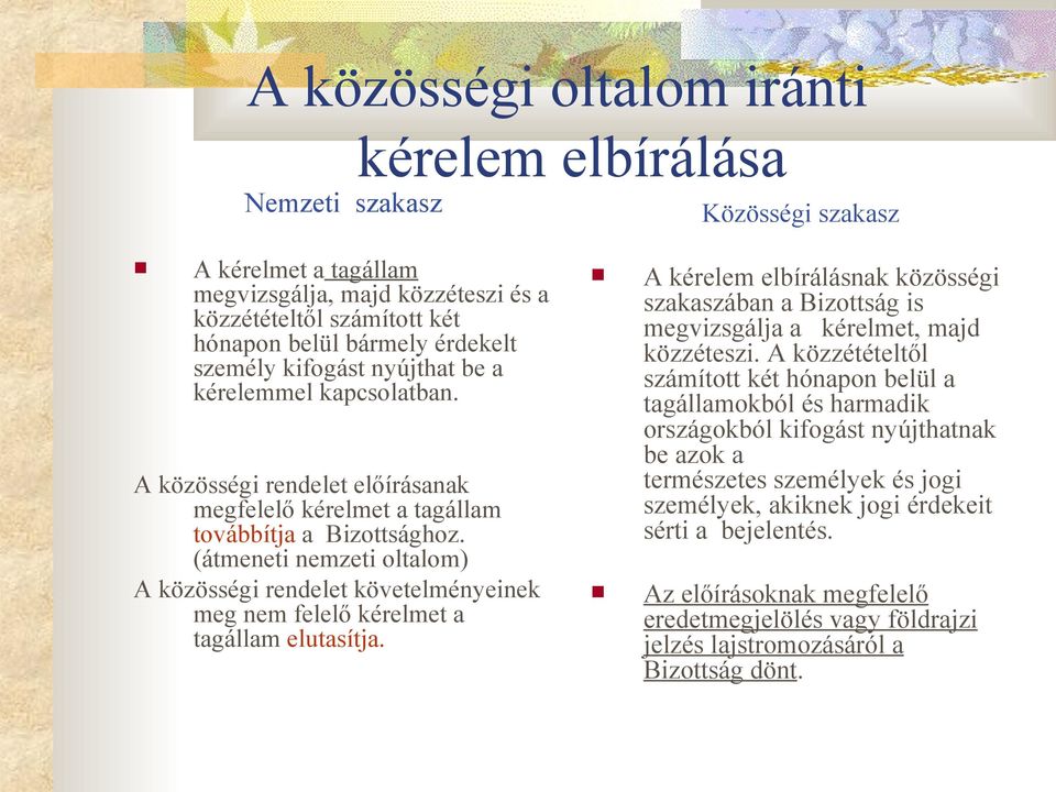 (átmeneti nemzeti oltalom) A közösségi rendelet követelményeinek meg nem felelő kérelmet a tagállam elutasítja.