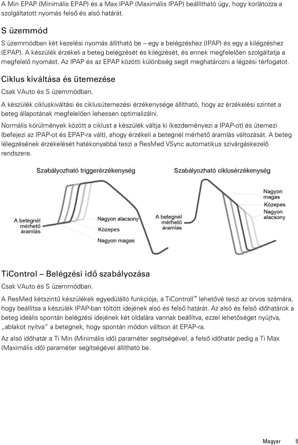 A készülék érzékeli a beteg belégzését és kilégzését, és ennek megfelelően szolgáltatja a megfelelő nyomást. Az IPAP és az EPAP közötti különbség segít meghatározni a légzési térfogatot.