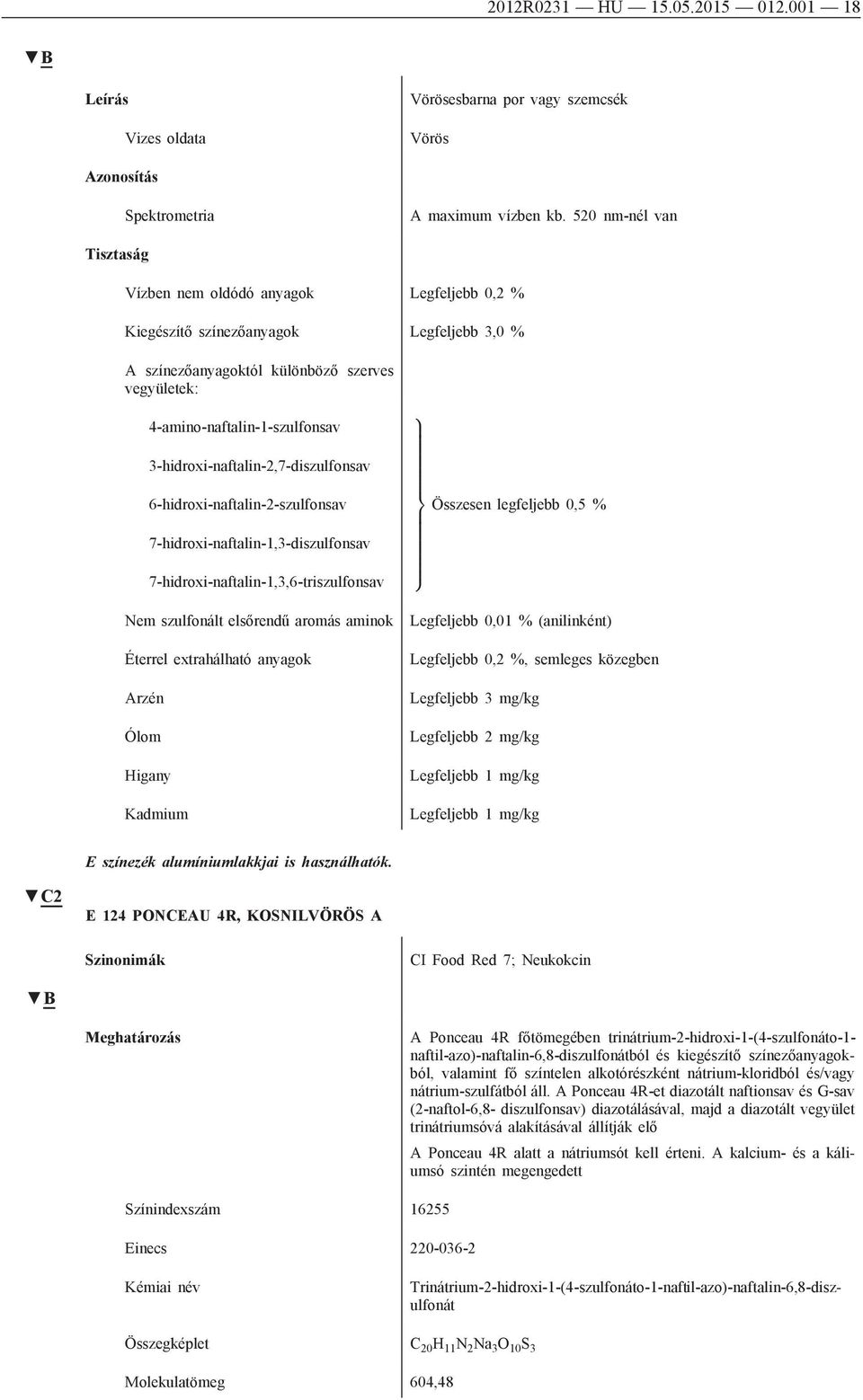 3-hidroxi-naftalin-2,7-diszulfonsav 6-hidroxi-naftalin-2-szulfonsav 7-hidroxi-naftalin-1,3-diszulfonsav 7-hidroxi-naftalin-1,3,6-triszulfonsav Nem szulfonált elsőrendű aromás aminok Éterrel