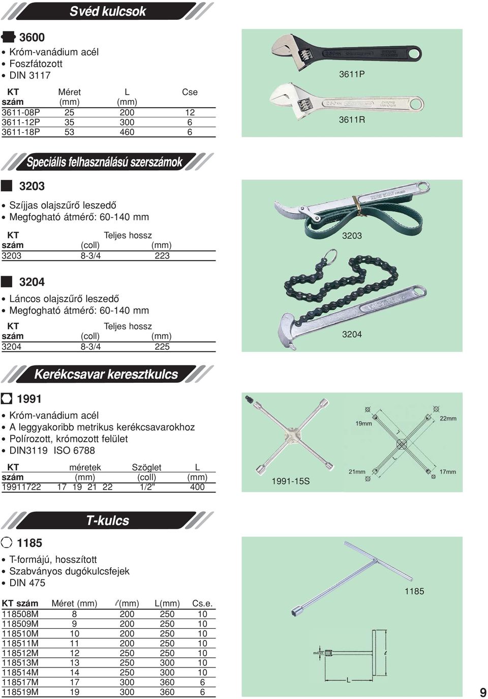 kerékcsavarokhoz Polírozott, krómozott felület DIN3119 ISO 6788 KT méretek Szöglet L szám (coll) 19911722 17 19 21 22 1/2" 400 1991-15S 1185 T-formájú, hosszított Szabványos dugókulcsfejek DIN 475