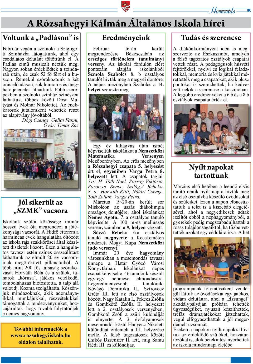 Főbb szerepekben a szolnoki színház színészeit láthattuk, többek között Dósa Mátyást és Molnár Nikolettet. Az énekkarosok jutalomként vehettek részt az alapítvány jóvoltából.