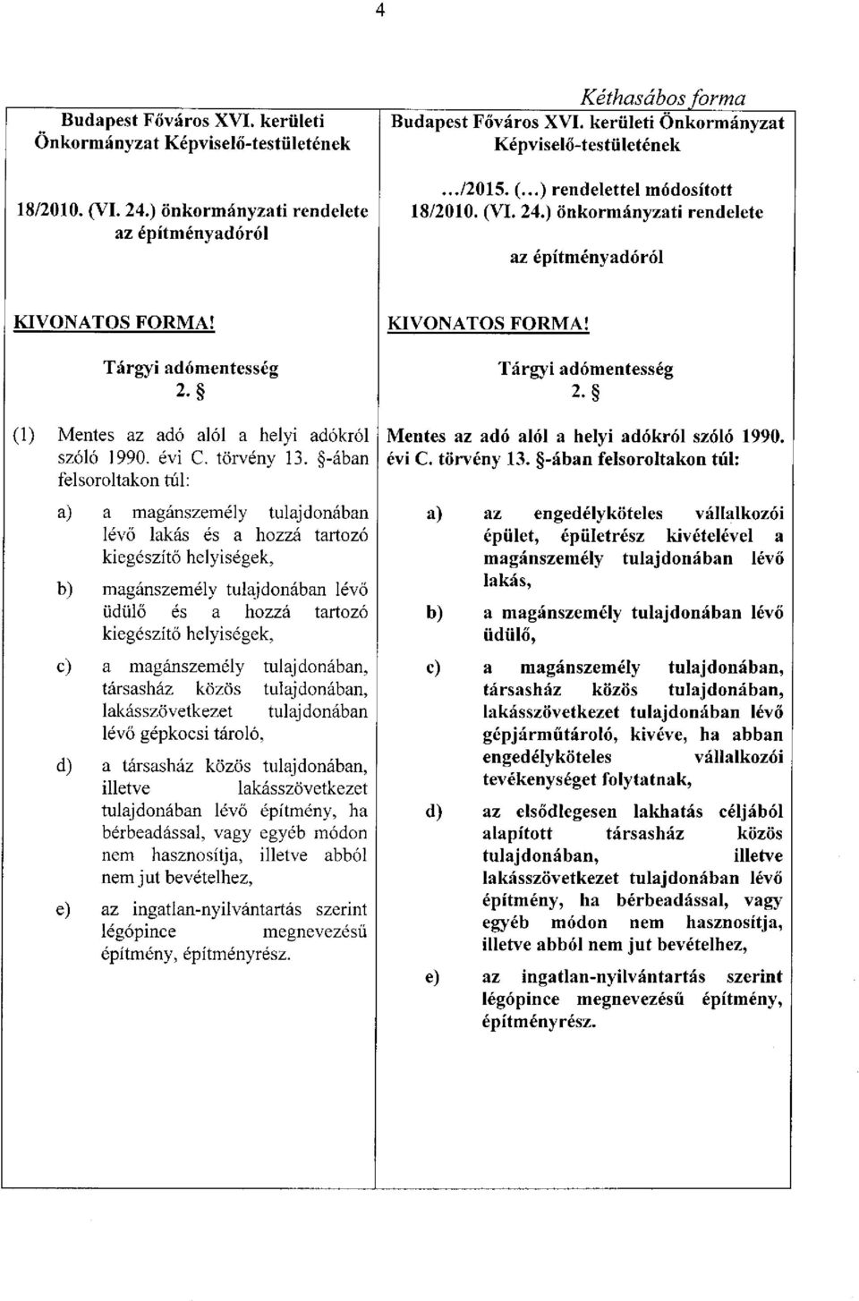 (1) Mentes az adó alól a helyi adókról szóló 1990. évi C. törvény 13.