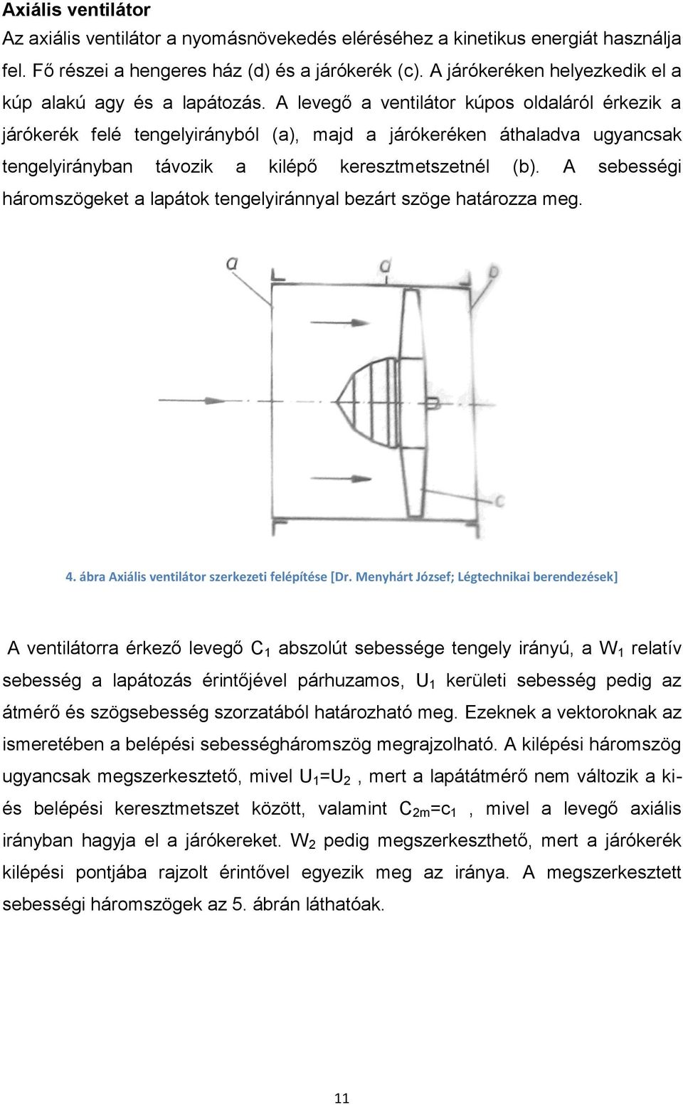 A levegő a ventilátor kúpos oldaláról érkezik a járókerék felé tengelyirányból (a), majd a járókeréken áthaladva ugyancsak tengelyirányban távozik a kilépő keresztmetszetnél (b).