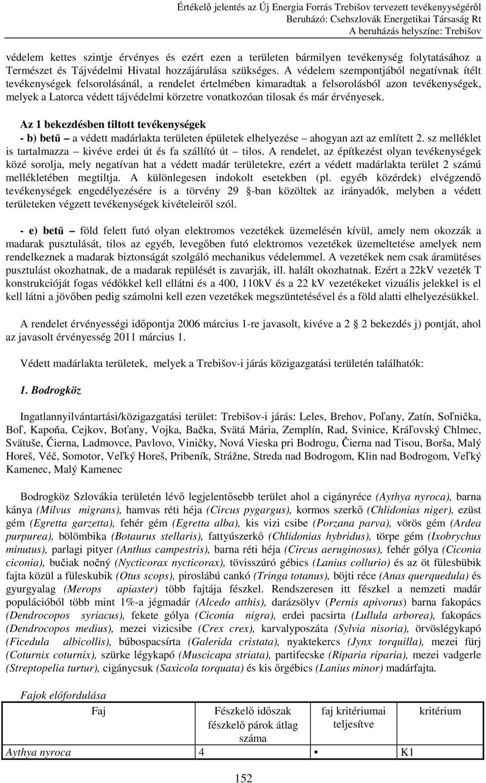 tilosak és már érvényesek. Az 1 bekezdésben tiltott tevékenységek - b) bető a védett madárlakta területen épületek elhelyezése ahogyan azt az említett 2.