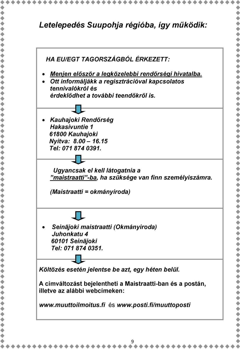 15 Tel: 071 874 0391. Ugyancsak el kell látogatnia a maistraatti -ba, ha szüksége van finn személyiszámra.