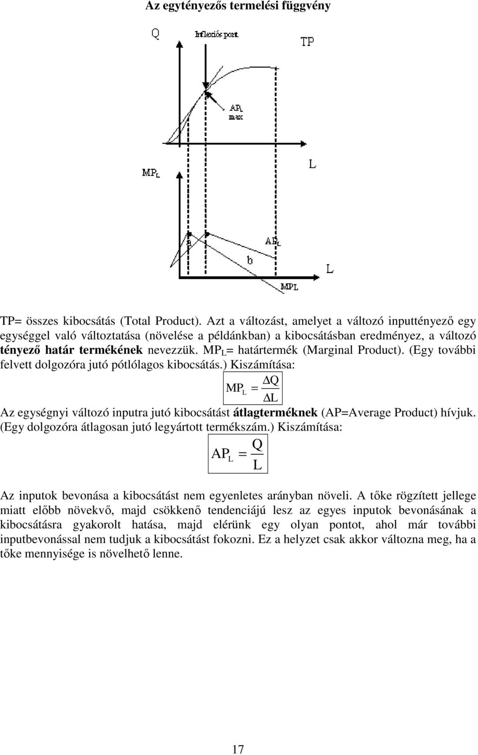 MP L = határtermék (Marginal Product). (Egy további felvett dolgozóra jutó pótlólagos kibocsátás.