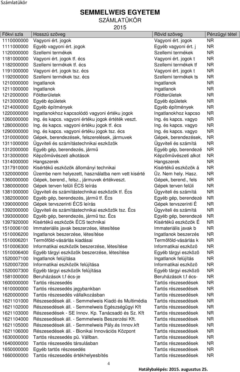 écs Szellemi termékek tf NR 1191000000 Vagyoni ért. jogok tsz. écs Vagyoni ért. jogok t NR 1192000000 Szellemi termékek tsz.