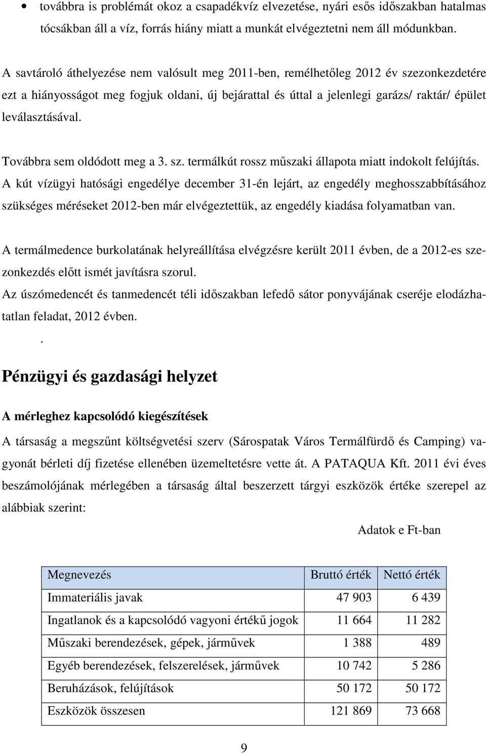 Továbbra sem oldódott meg a 3. sz. termálkút rossz műszaki állapota miatt indokolt felújítás.