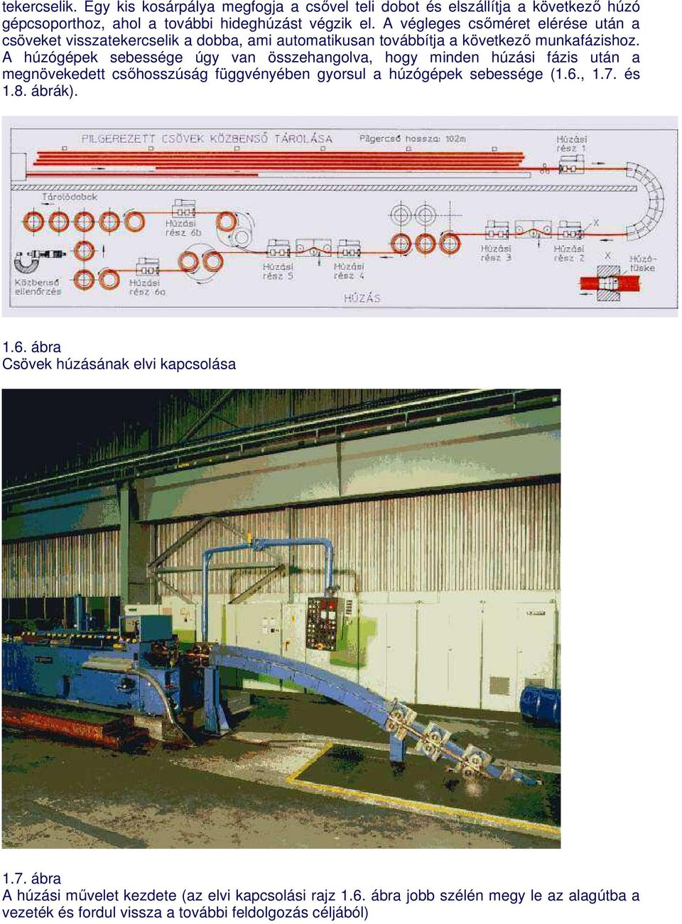 A húzógépek sebessége úgy van összehangolva, hogy minden húzási fázis után a megnövekedett csıhosszúság függvényében gyorsul a húzógépek sebessége (1.6., 1.7.
