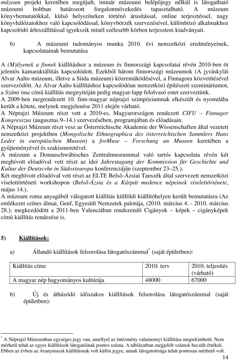 árleszállítással igyekszik minél szélesebb körben terjeszteni kiadványait. b) A múzeumi tudományos munka 2010.