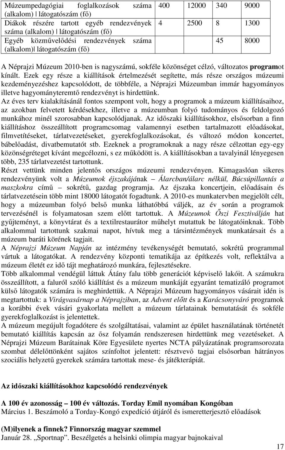 Ezek egy része a kiállítások értelmezését segítette, más része országos múzeumi kezdeményezéshez kapcsolódott, de többféle, a Néprajzi Múzeumban immár hagyományos illetve hagyományteremtő rendezvényt