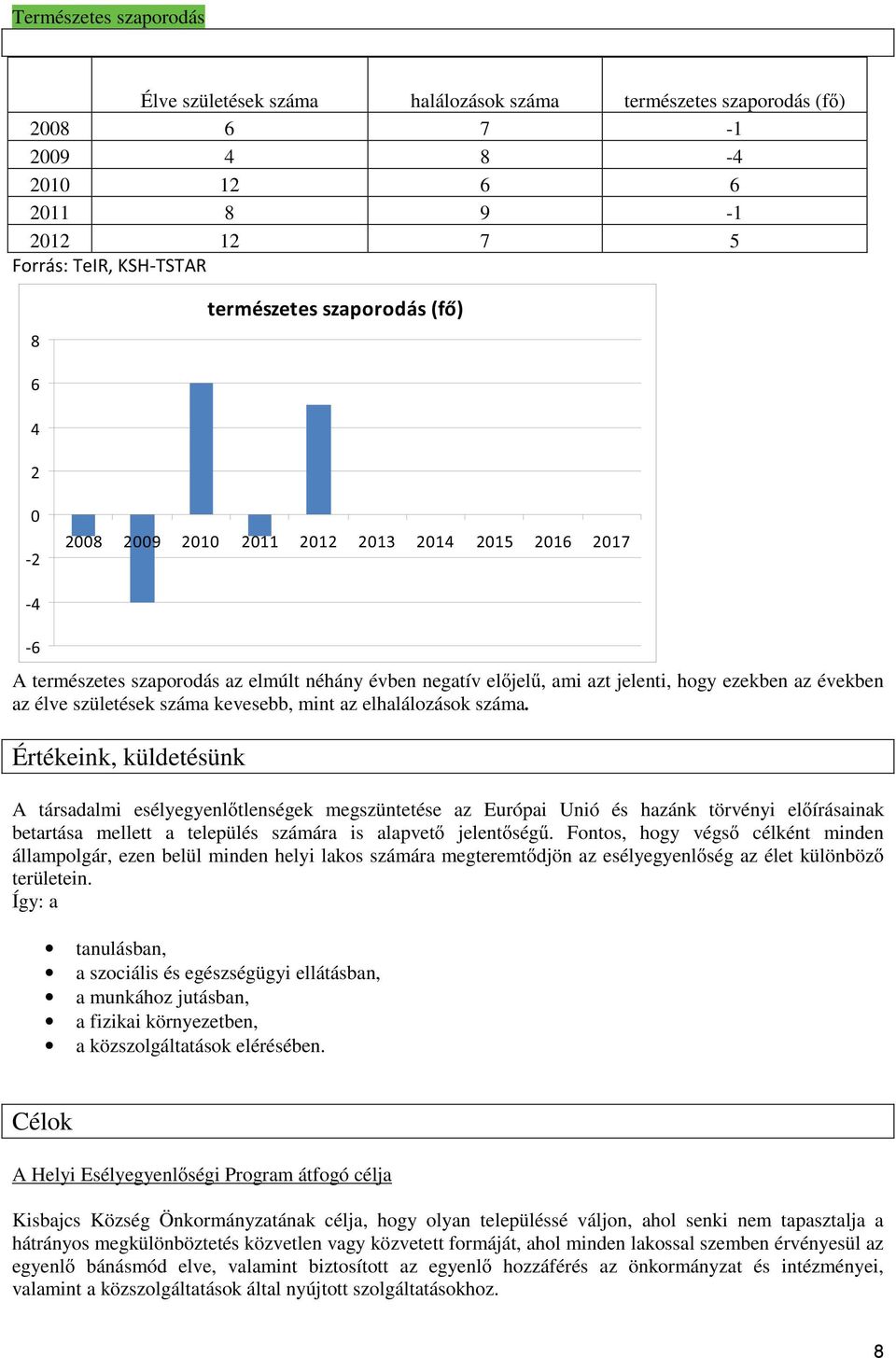 Értékeink, küldetésünk A társadalmi esélyegyenltlenségek megszüntetése az Európai Unió és hazánk törvényi elírásainak betartása mellett a település számára is alapvet jelentség.