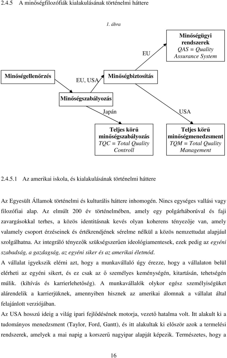 Teljes körő minıségmenedzsment TQM = Total Quality Management 2.4.5.1 Az amerikai iskola, és kialakulásának történelmi háttere Az Egyesült Államok történelmi és kulturális háttere inhomogén.