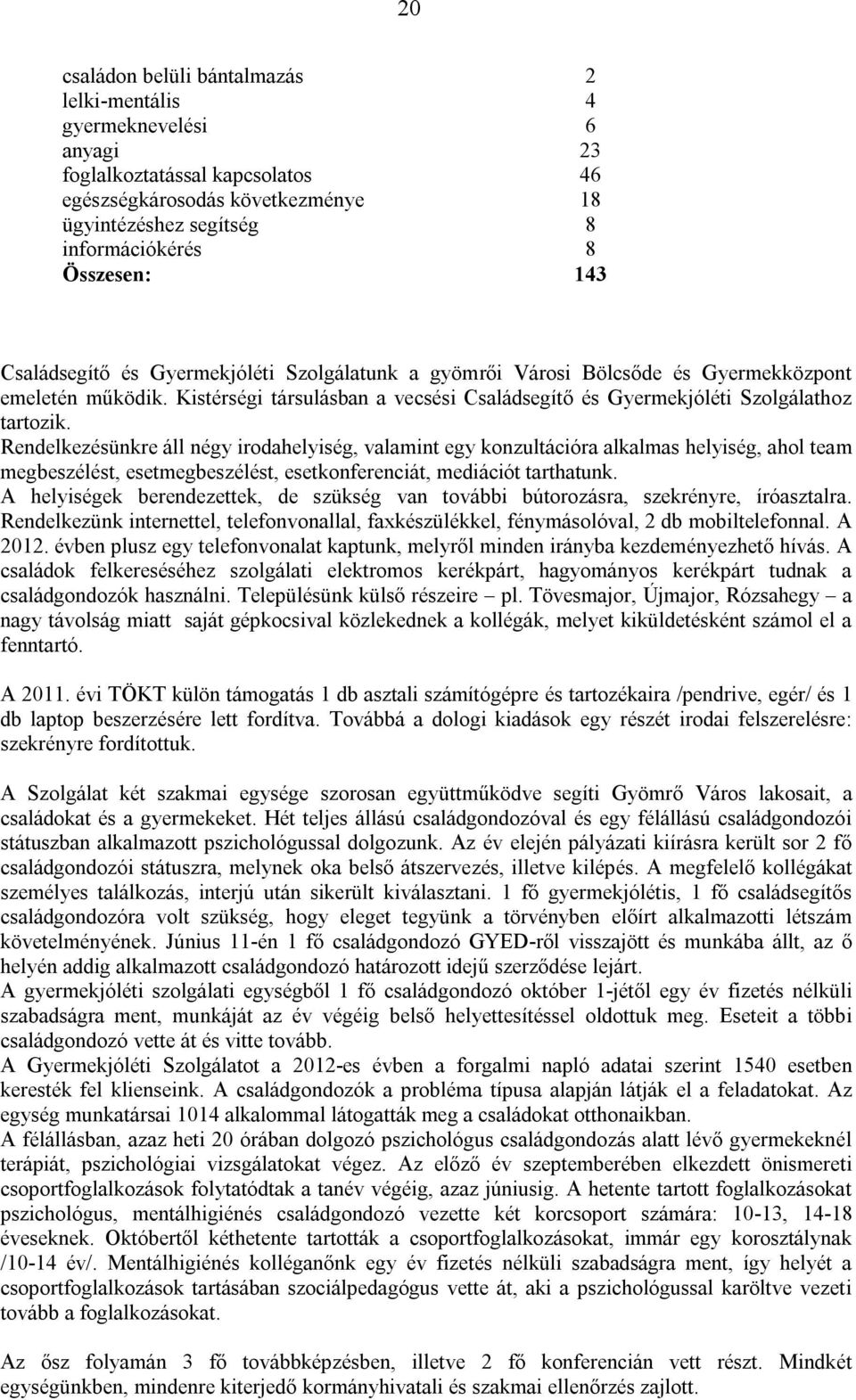 Rendelkezésünkre áll négy irodahelyiség, valamint egy konzultációra alkalmas helyiség, ahol team megbeszélést, esetmegbeszélést, esetkonferenciát, mediációt tarthatunk.