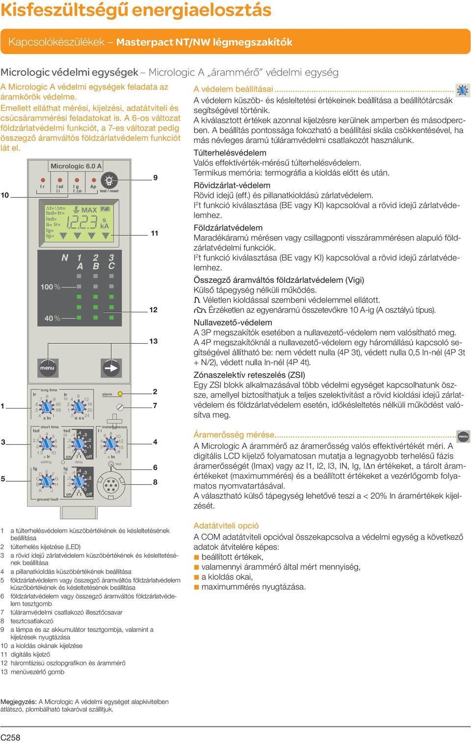 A 6-os változat földzárlatvédelmi funkciót, a 7-es változat pedig összegző áramváltós földzárlatvédelem funkciót lát el. 10 1.6.5.4 100 % Micrologic 6.