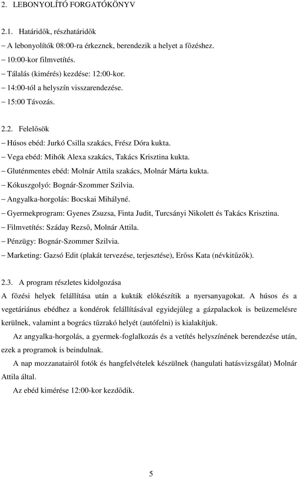 Gluténmentes ebéd: Molnár Attila szakács, Molnár Márta kukta. Kókuszgolyó: Bognár-Szommer Szilvia. Angyalka-horgolás: Bocskai Mihályné.