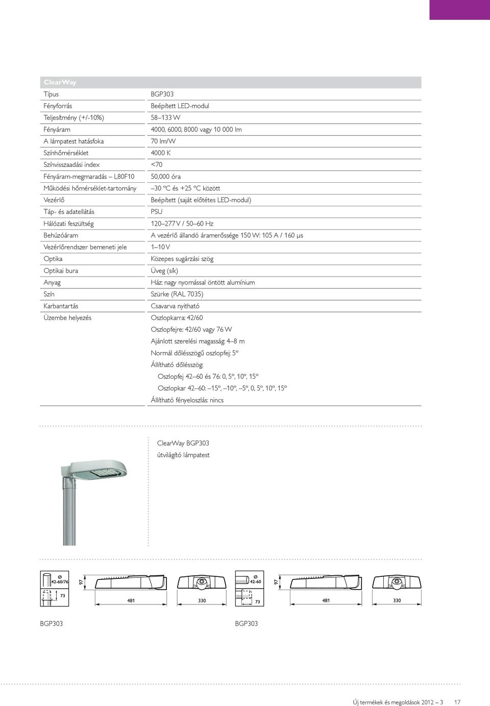 60 Hz Behúzóáram A vezérlő állandó áramerőssége 150 W: 105 A / 160 µs Vezérlőrendszer bemeneti jele 1 10 V Optika Közepes sugárzási szög Optikai bura Üveg (sík) Anyag Ház: nagy nyomással öntött