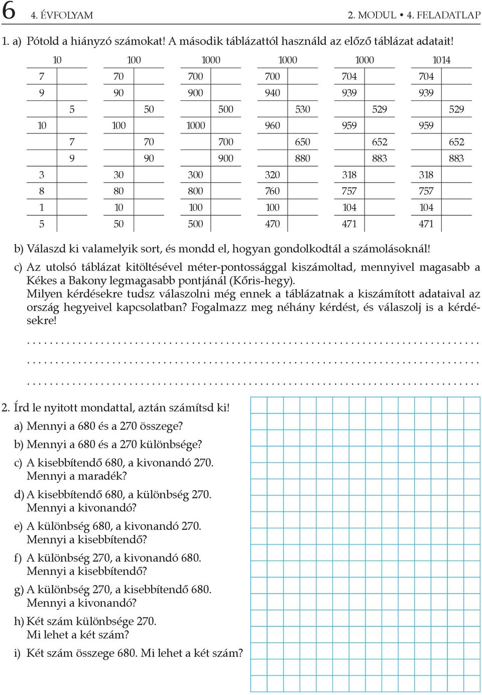 c) Az utolsó táblázat kitöltésével méter-pontossággal kiszámoltad, mennyivel magasabb a Kékes a Bakony legmagasabb pontjánál (Kőris-hegy).