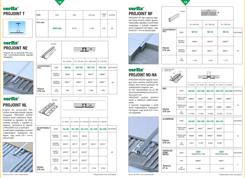 CO-EXTRUDÁLT mm = mm = 5 mm = 45 mm NF/ NF/5 NF/45 PROJOINT NE Projoint NE co-extrudált profilok kerámiaburkolatok tágulási hézagaiba.