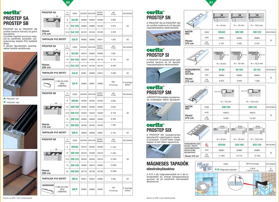 PROSTEP SA ossz 175 TARTALÉK BETÉT PROSTEP SA 24 24 (mm) (mm) SA/0 SA/0 SA/1 MOGYORÓ SÖTÉT- BARNA 94000 940 94040 9400 9400 940 941 94140 9410 SA/G 94900 94905 94911 1 5 MOGYORÓ SÖTÉT- BARNA 0 4 07 4