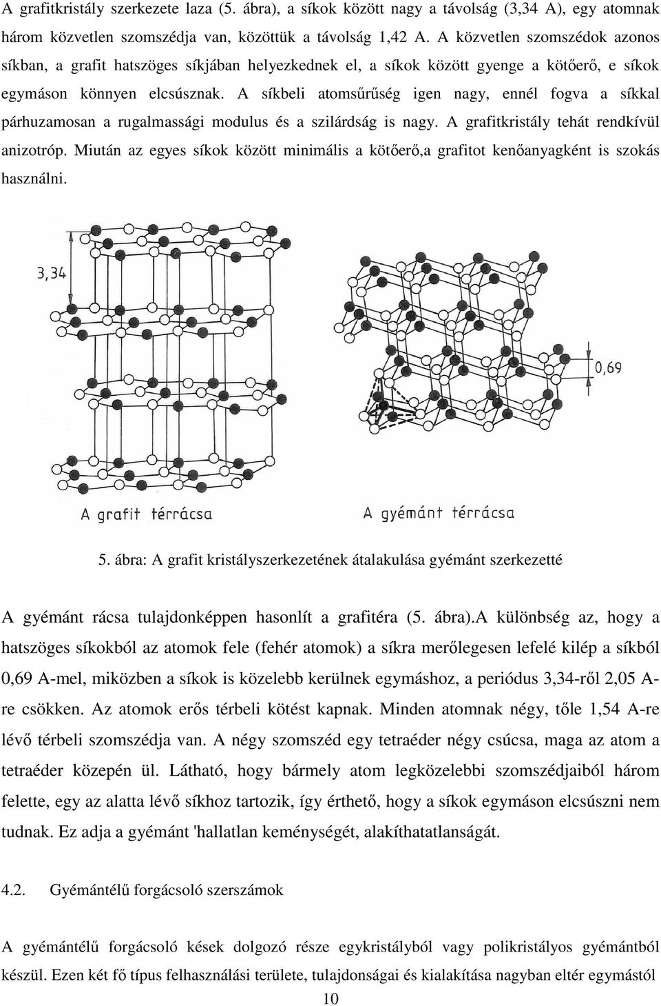 A síkbeli atomsőrőség igen nagy, ennél fogva a síkkal párhuzamosan a rugalmassági modulus és a szilárdság is nagy. A grafitkristály tehát rendkívül anizotróp.