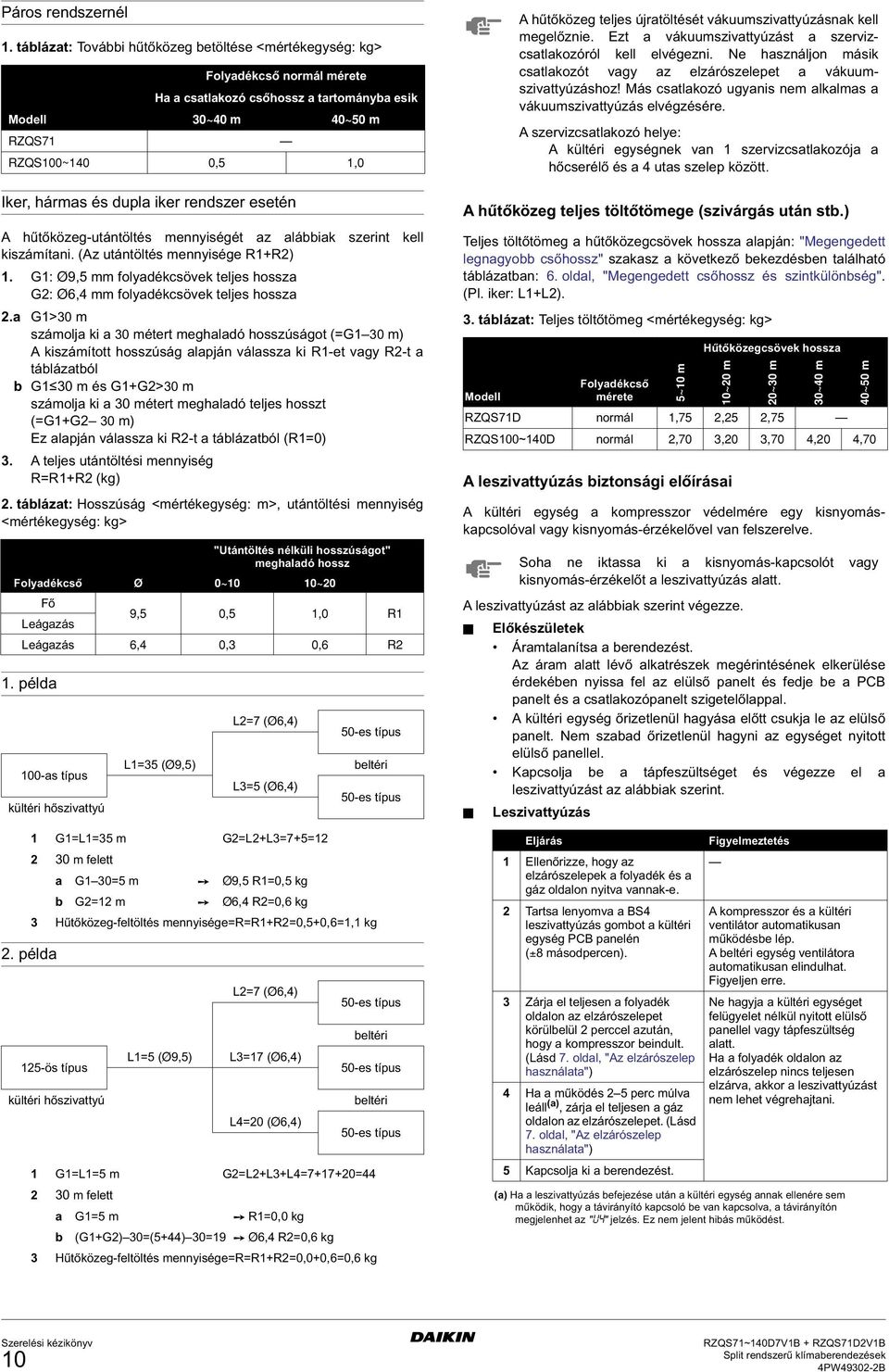 a G>0 m számolja ki a 0 métert meghaladó hosszúságot (=G 0 m) kiszámított hosszúság alapján válassza ki R-et vagy R-t a táblázatból b G 0 m és G+G>0 m számolja ki a 0 métert meghaladó teljes hosszt