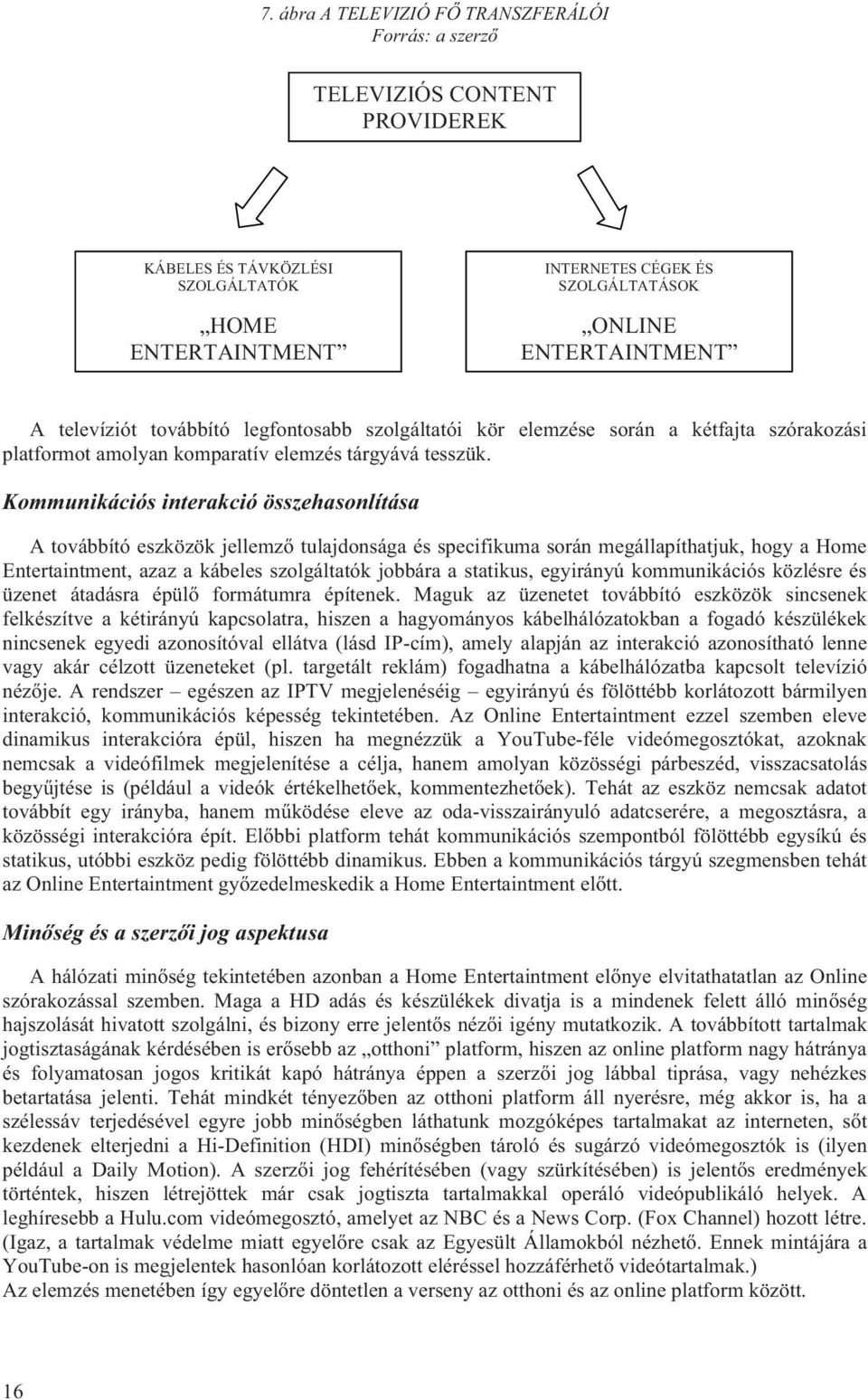 Kommunikációs interakció összehasonlítása A továbbító eszközök jellemző tulajdonsága és specifikuma során megállapíthatjuk, hogy a Home Entertaintment, azaz a kábeles szolgáltatók jobbára a statikus,