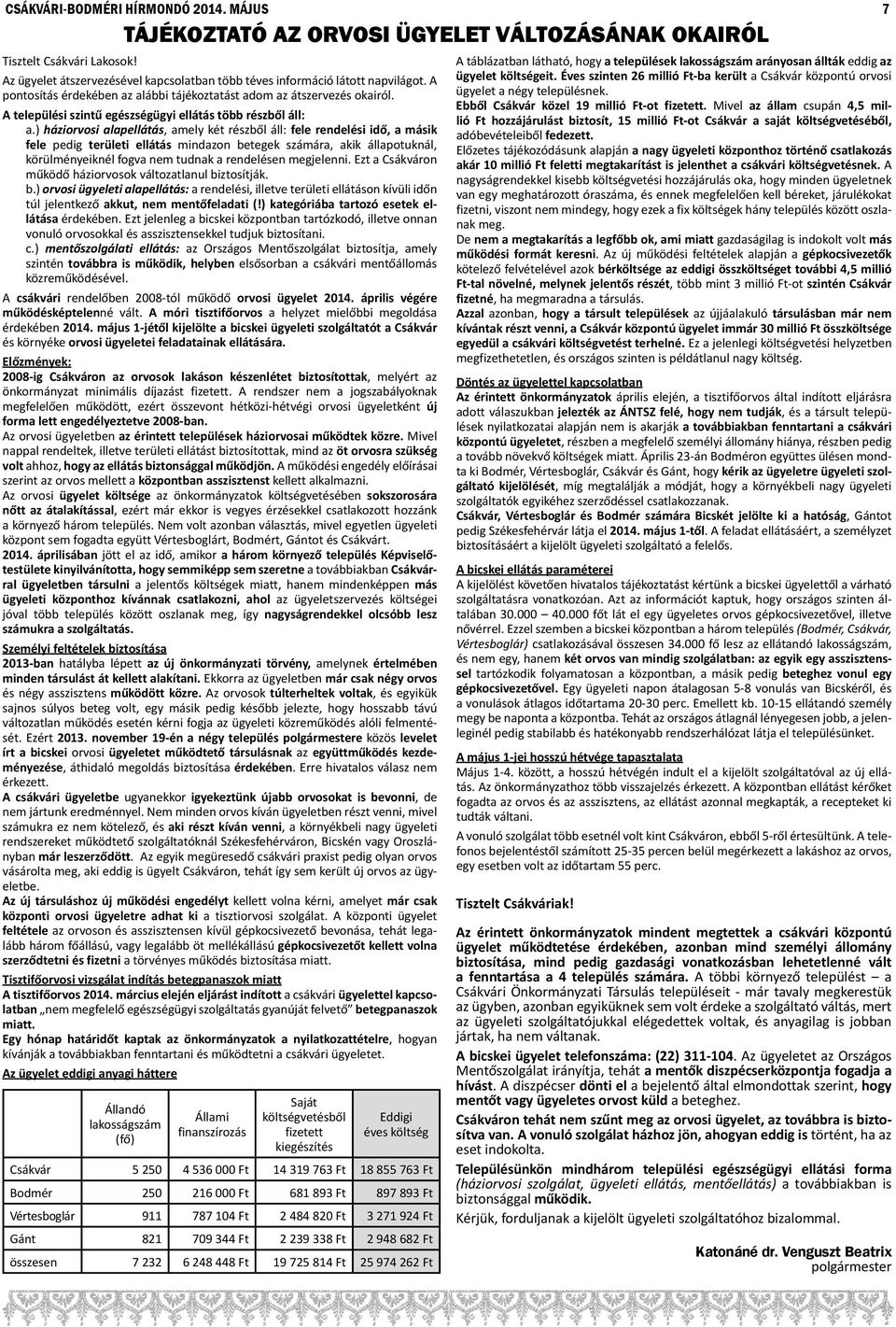 ) háziorvosi alapellátás, amely két részből áll: fele rendelési idő, a másik fele pedig területi ellátás mindazon betegek számára, akik állapotuknál, körülményeiknél fogva nem tudnak a rendelésen