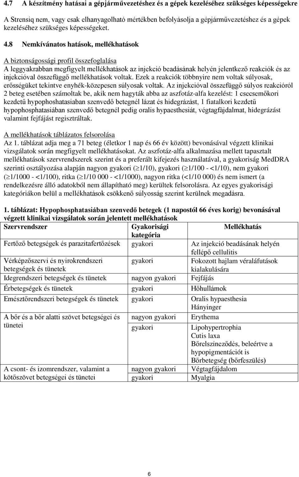 8 Nemkívánatos hatások, mellékhatások A biztonságossági profil összefoglalása A leggyakrabban megfigyelt mellékhatások az injekció beadásának helyén jelentkező reakciók és az injekcióval összefüggő