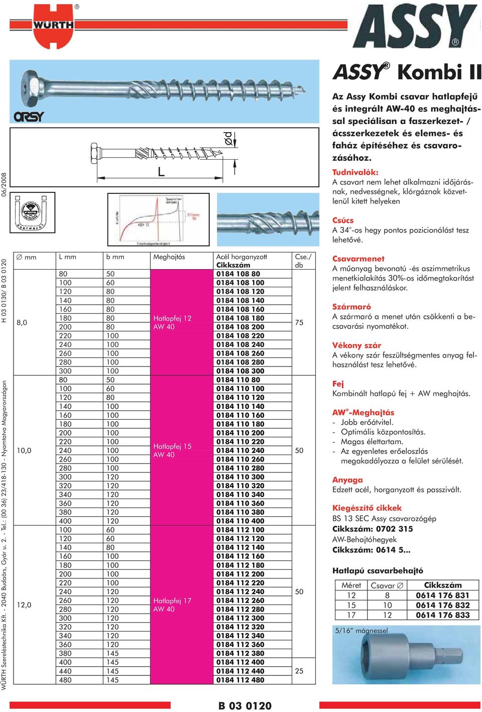 : (00 36) 23/418130 Nyomtatva Magyarországon H 03 0130/ B 03 0120 06/2008 L b Meghajtás Acél horganyzott 80 50 0184 108 80 100 60 0184 108 100 120 80 0184 108 120 140 80 0184 108 140 160 80 0184 108