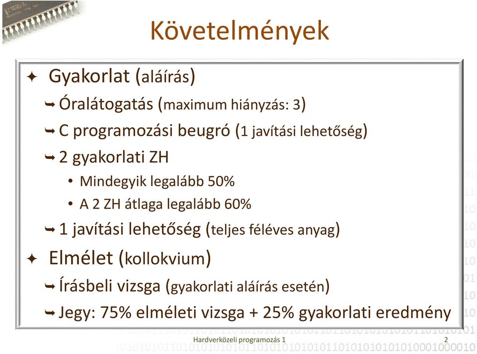 javítási lehetőség (teljes féléves anyag) Elmélet (kollokvium) Írásbeli vizsga (gyakorlati