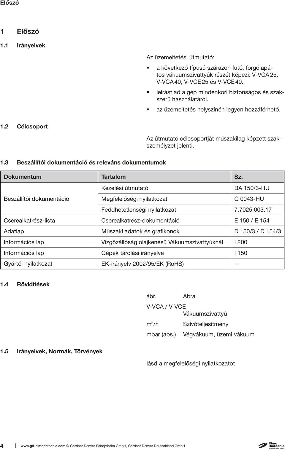 1.3 Beszállítói dokumentáció és releváns dokumentumok Dokumentum Tartalom Sz. Kezelési útmutató BA 150/3-HU Beszállítói dokumentáció Megfelelőségi nyilatkozat C 0043-HU Feddhetetlenségi nyilatkozat 7.