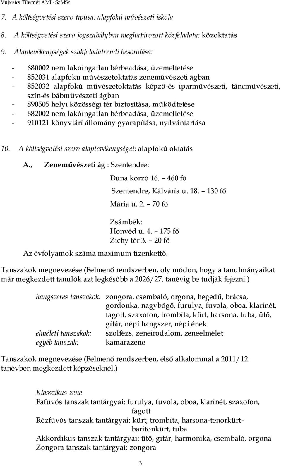 iparművészeti, táncművészeti, szín-és bábművészeti ágban - 890505 helyi közösségi tér biztosítása, működtetése - 682002 nem lakóingatlan bérbeadása, üzemeltetése - 910121 könyvtári állomány