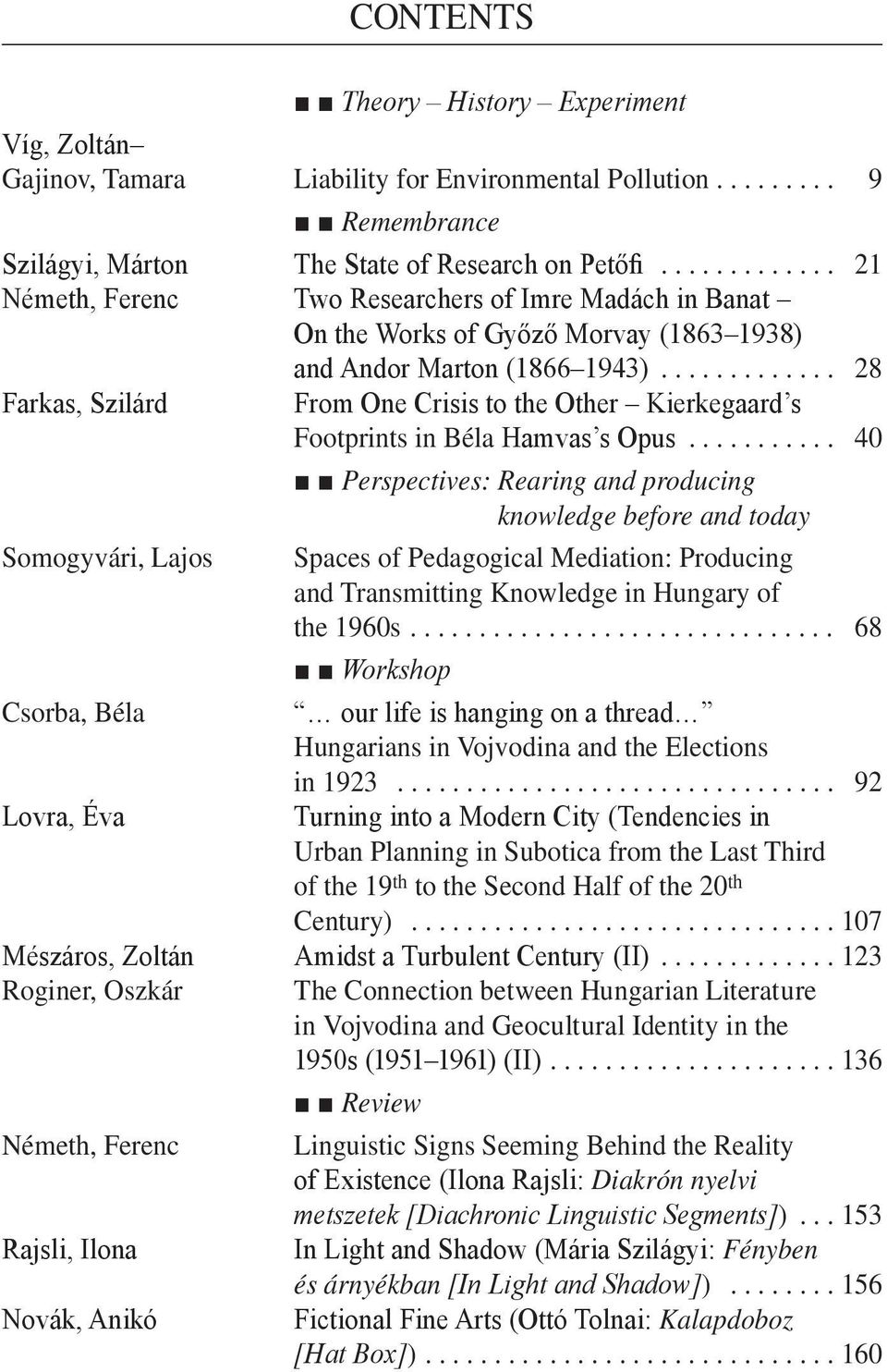 .. 28 Farkas, Szilárd From One Crisis to the Other Kierkegaard s Footprints in Béla Hamvas s Opus.