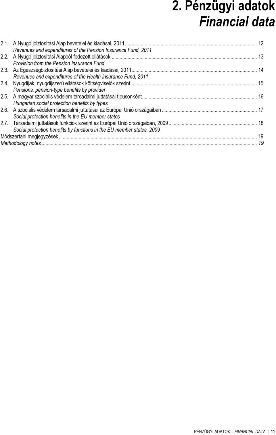 .. 15 Pensions, pension-type benefits by provider 2.5. A magyar szociális védelem társadalmi juttatásai típusonként... 16 Hungarian social protection benefits by types 2.6. A szociális védelem társadalmi juttatásai az Európai Unió országaiban.