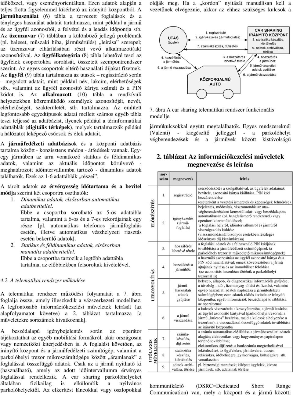 Az üzemzavar (7) táblában a különböző jellegű problémák (pl. baleset, műszaki hiba, járműsérülés) leírása szerepel; az üzemzavar elhárításában részt vevő alkalmazott(ak) azonosítóival.