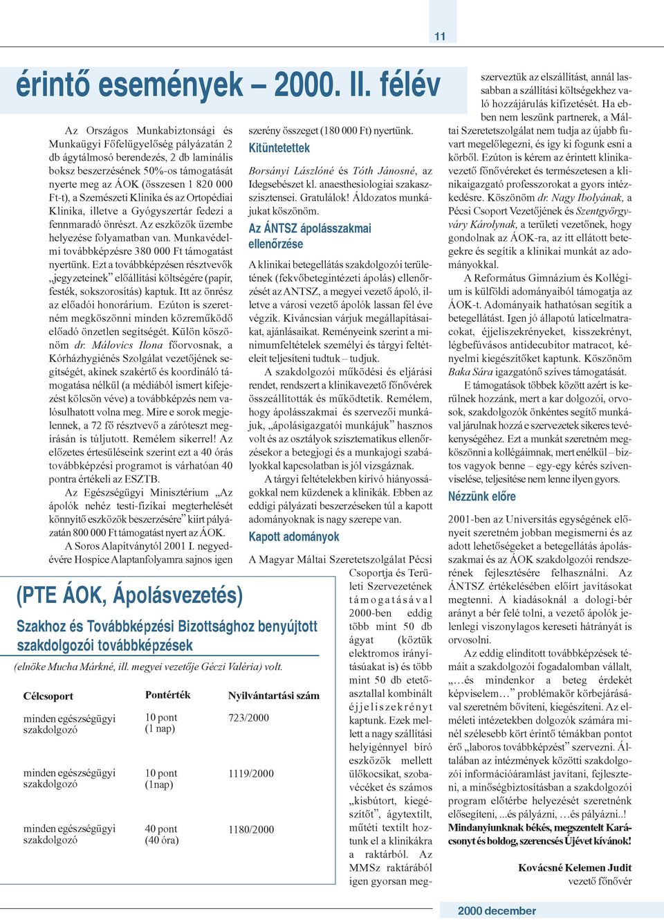 a Szemészeti Klinika és az Ortopédiai Klinika, illetve a Gyógyszertár fedezi a fennmaradó önrészt. Az eszközök üzembe helyezése folyamatban van.