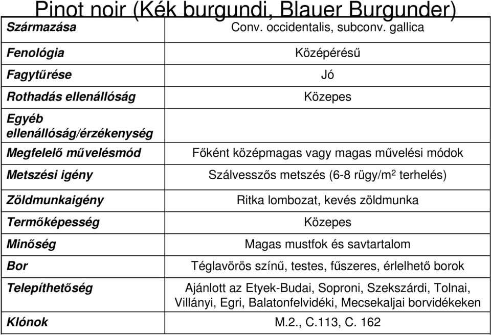 Ritka lombozat, kevés zöldmunka Magas mustfok és savtartalom Téglavörös színű, testes, fűszeres, érlelhető