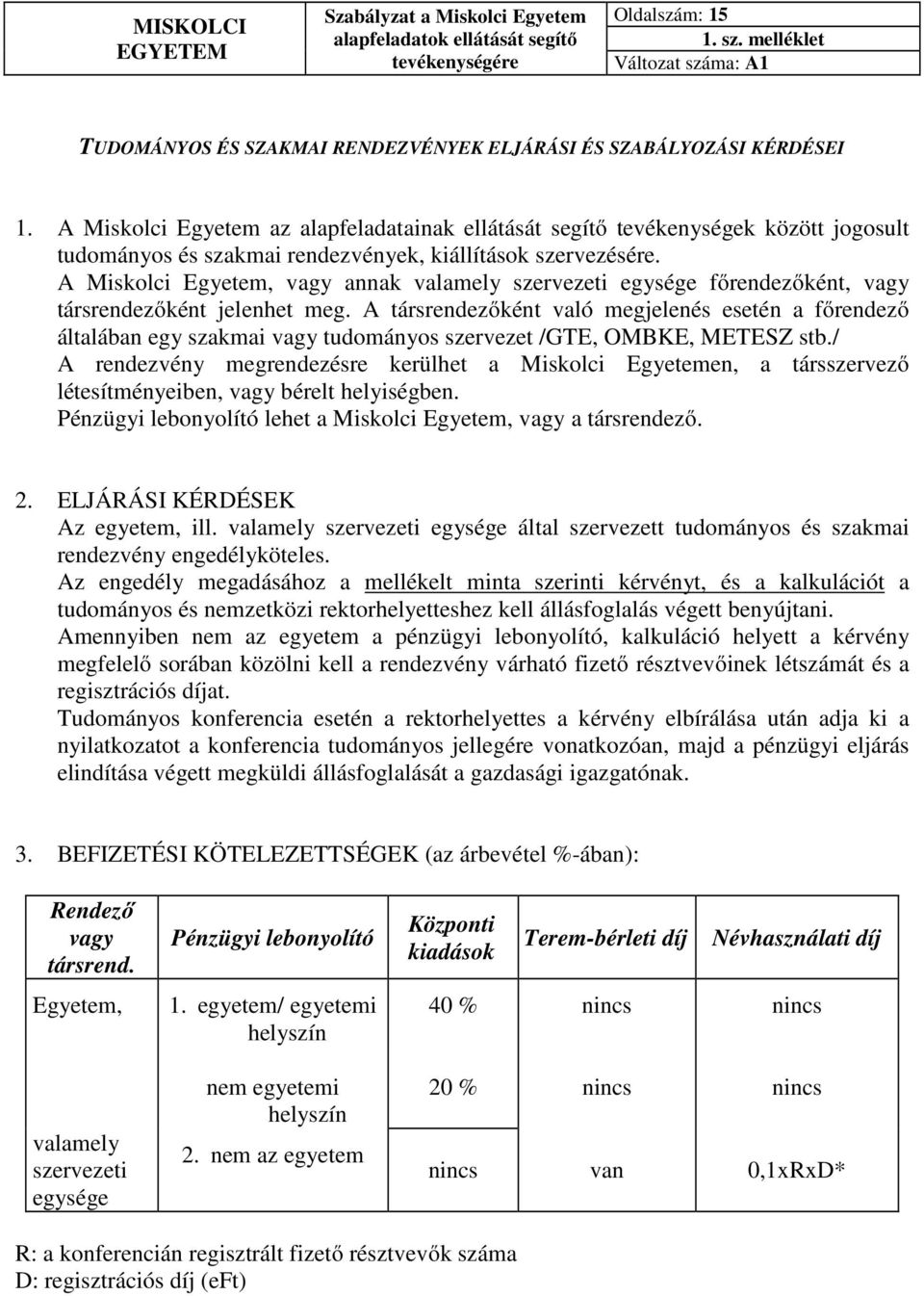 A Miskolci Egyetem, vagy annak valamely szervezeti egysége főrendezőként, vagy társrendezőként jelenhet meg.